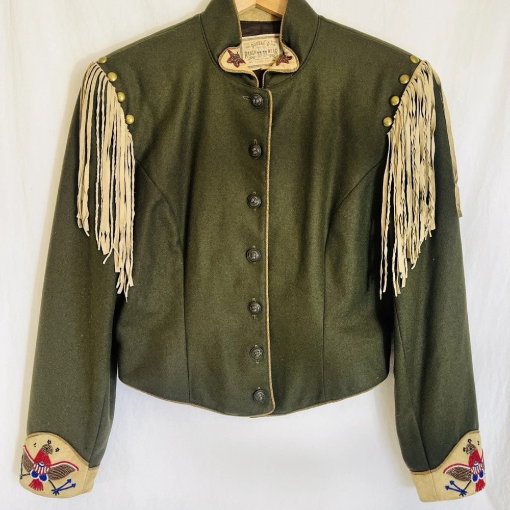 Collectible Double D Ranch wool leather fringe beaded americana jacket eagle M
